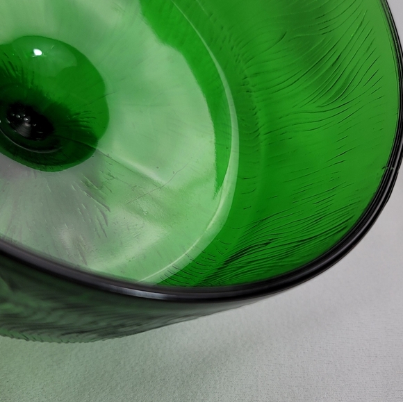 Vtg Hoosier Glass Tree Bark Motif Green Glass Compote - Picture 11 of 15